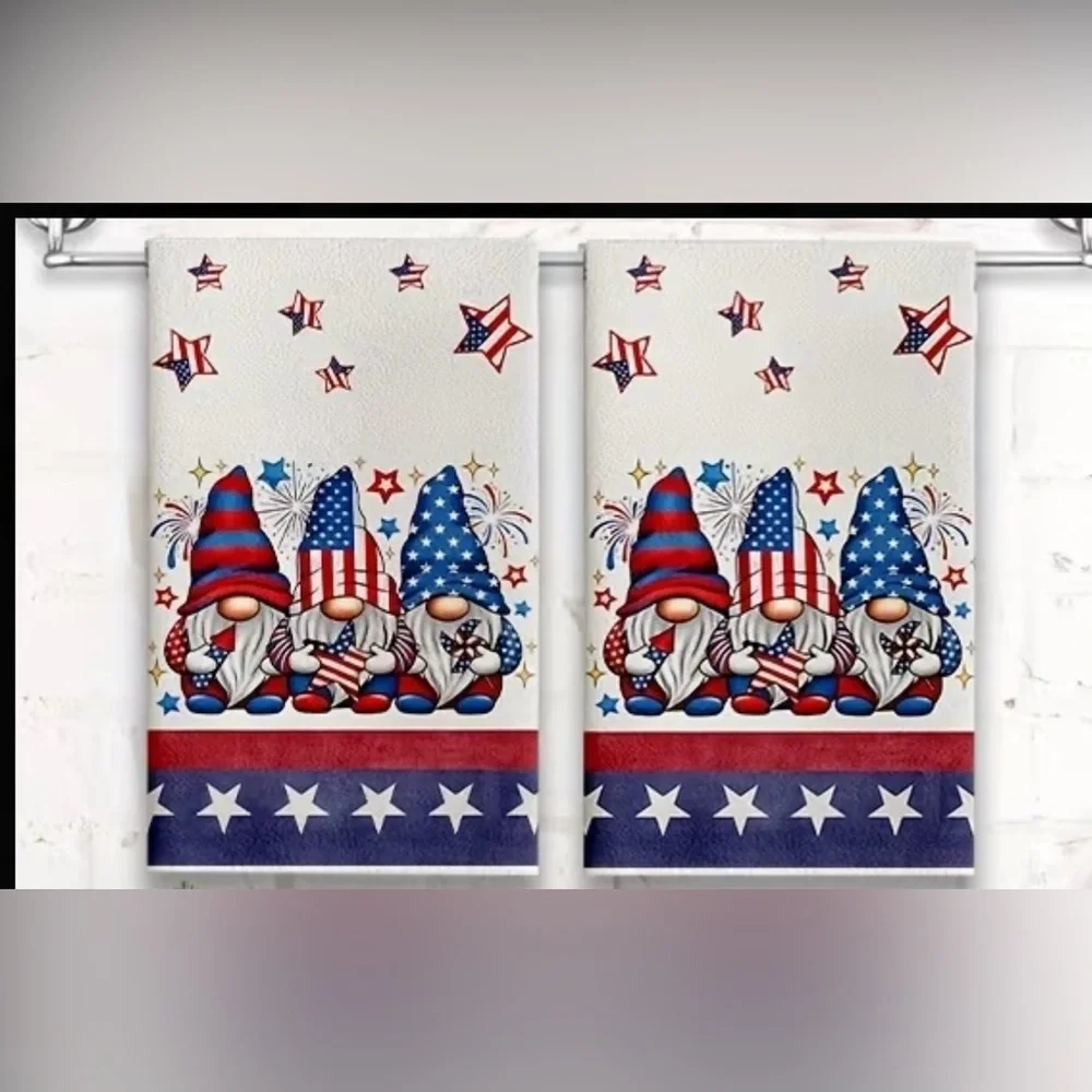 Patriotic Gnome Kitchen Towels - Red Blue White